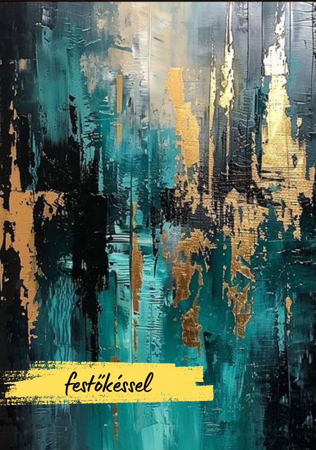 Katart élményfestés - Türkiz-arany absztrakt